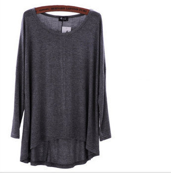 Celebrity Style Slouchy Coloured Full Sleeve Oversized Uneven Hem Long Top T-shirtModal T-Shirts Tees