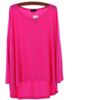 Celebrity Style Slouchy Coloured Full Sleeve Oversized Uneven Hem Long Top T-shirtModal T-Shirts Tees