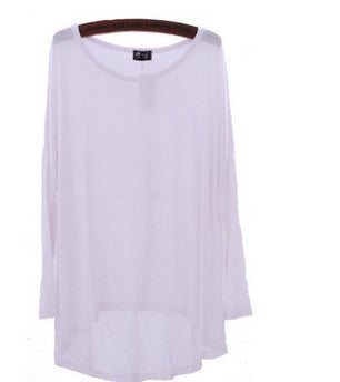 Celebrity Style Slouchy Coloured Full Sleeve Oversized Uneven Hem Long Top T-shirtModal T-Shirts Tees