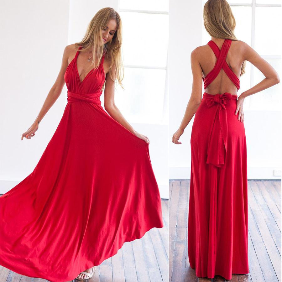 ZKY Summer Women Maxi Dress Red Beach Long Dress Multiway Bridesmaids Convertible Wrap Dresses Robe Longue Femme