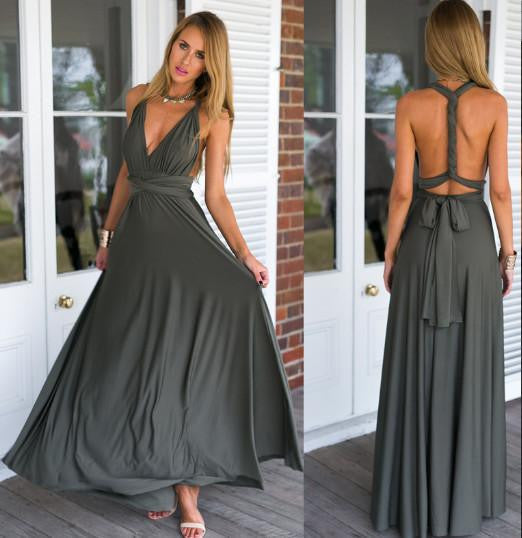 ZKY Summer Women Maxi Dress Red Beach Long Dress Multiway Bridesmaids Convertible Wrap Dresses Robe Longue Femme