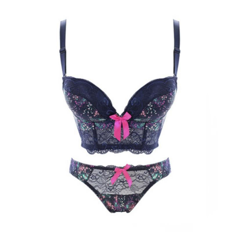 Women Lace Underwear Push Up Side Support Plunge Bra and Panty Set Lingerie Bras Briefs Sets