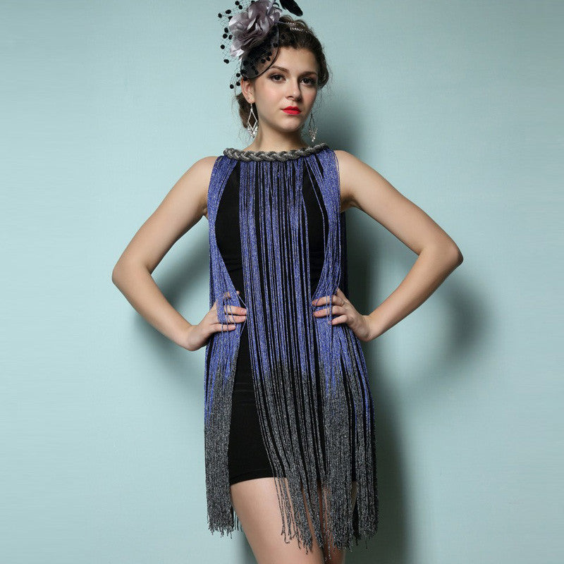 Online discount shop Australia - Draping Costume Metal Halter-neck Gradient Tassel Dresses Women Clothing 1920s Flapper Swing Fringe Mini Vestido