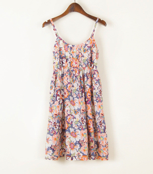 Online discount shop Australia - Fashion Summer O-Neck Sleeveless Print Floral Vestidos Women Mini Sexy Beach Spaghetti Strap Mori Girl Dresses