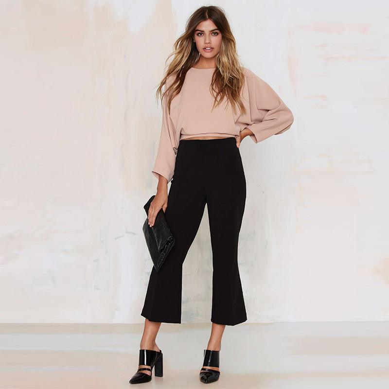 Womens Fashion Backless Solid Three Quarter Sleeve Crop Tops Drawstring Buttons Lady T-shirts For