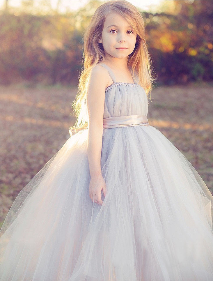 tutu tulle gray baby bridesmaid flower girl wedding dress fluffy ball gown USA birthday evening prom cloth party dress