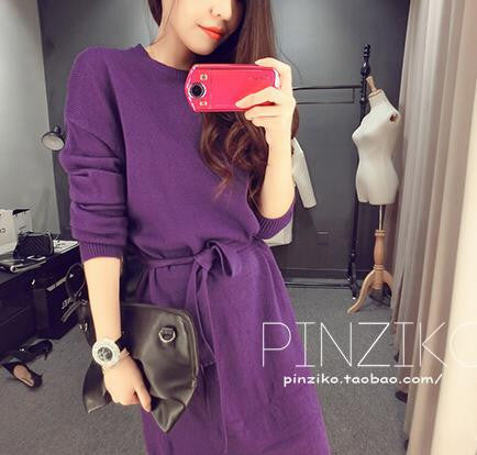 Online discount shop Australia - Korean Women New Measuring Waist Tie Down Knit Primer Sweater Dress
