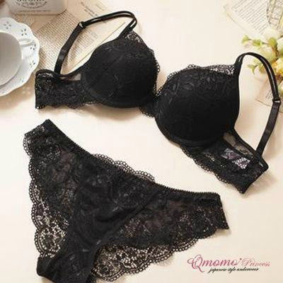 Online discount shop Australia - hot Pop transparent floral lace bra & brief sets thin cup leisure sexy deep-V push up women underwear bra set