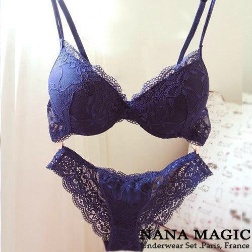 Online discount shop Australia - hot Pop transparent floral lace bra & brief sets thin cup leisure sexy deep-V push up women underwear bra set