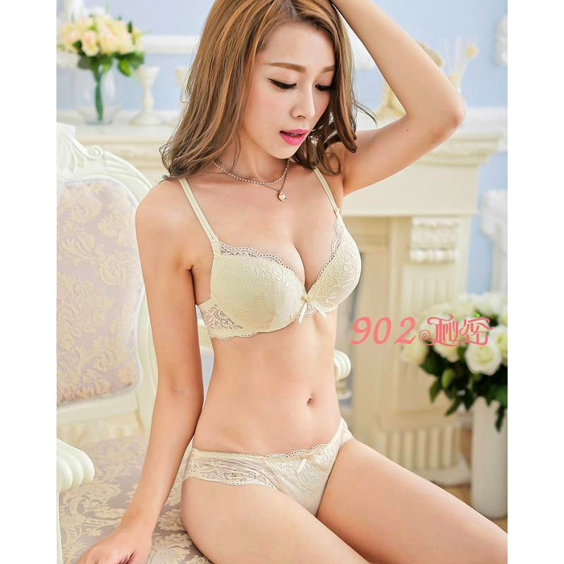 Online discount shop Australia - hot Pop transparent floral lace bra & brief sets thin cup leisure sexy deep-V push up women underwear bra set