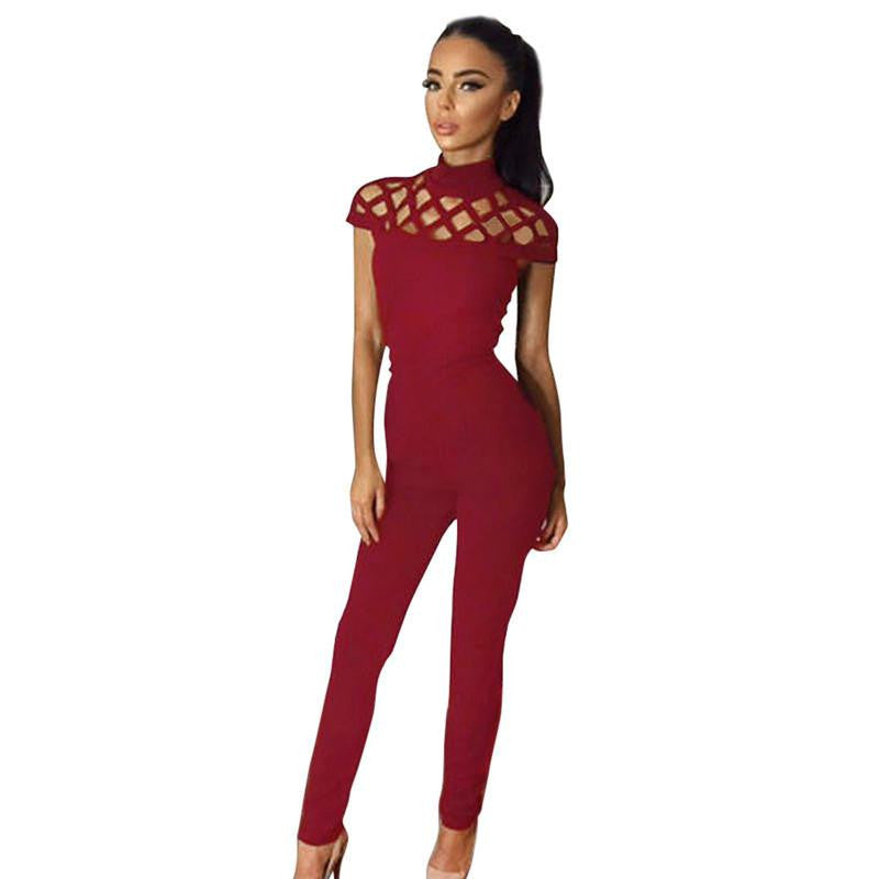 Womens Choker High Neck Caged Sleeve Playsuits Long Rompers Women Jumpsuits women's bodysuits #25