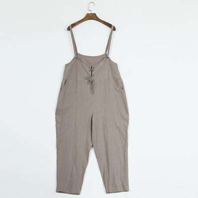 Women Pants Black Beige Color Loose Waist Cross Pants Cotton Trousers Bandage Trousers Rompers Wide Leg Pants