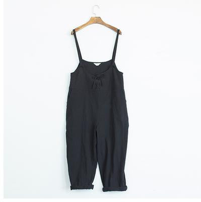 Women Pants Black Beige Color Loose Waist Cross Pants Cotton Trousers Bandage Trousers Rompers Wide Leg Pants