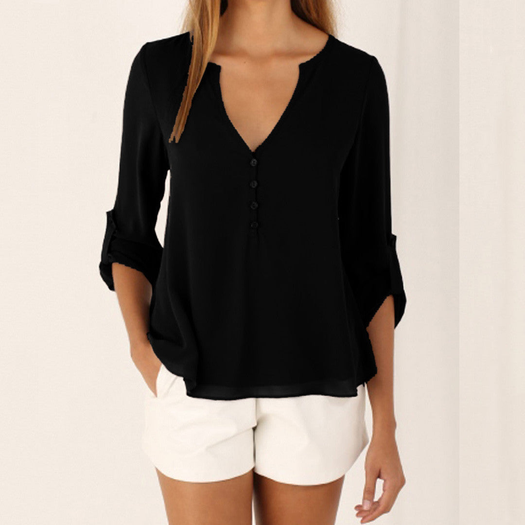 Online discount shop Australia - 5XL Women Girl V-Neck Casual Half Sleeve Silm Chiffon Shirt Blouse haut Tops party New 5colors