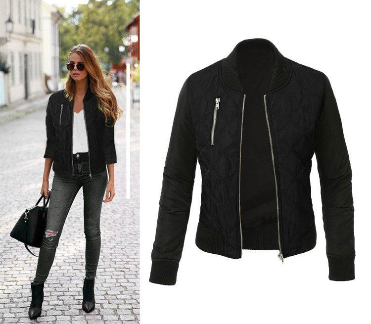 Plus SizeWarm Women Fashion Solid Color Zipper Padded Bomber Jacket Ladies Casual Coats