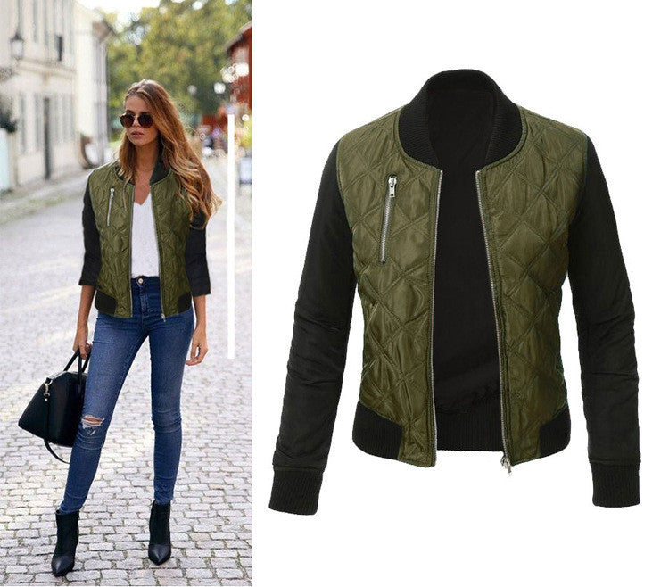 Plus SizeWarm Women Fashion Solid Color Zipper Padded Bomber Jacket Ladies Casual Coats