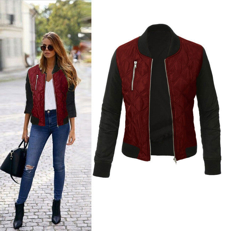 Plus SizeWarm Women Fashion Solid Color Zipper Padded Bomber Jacket Ladies Casual Coats