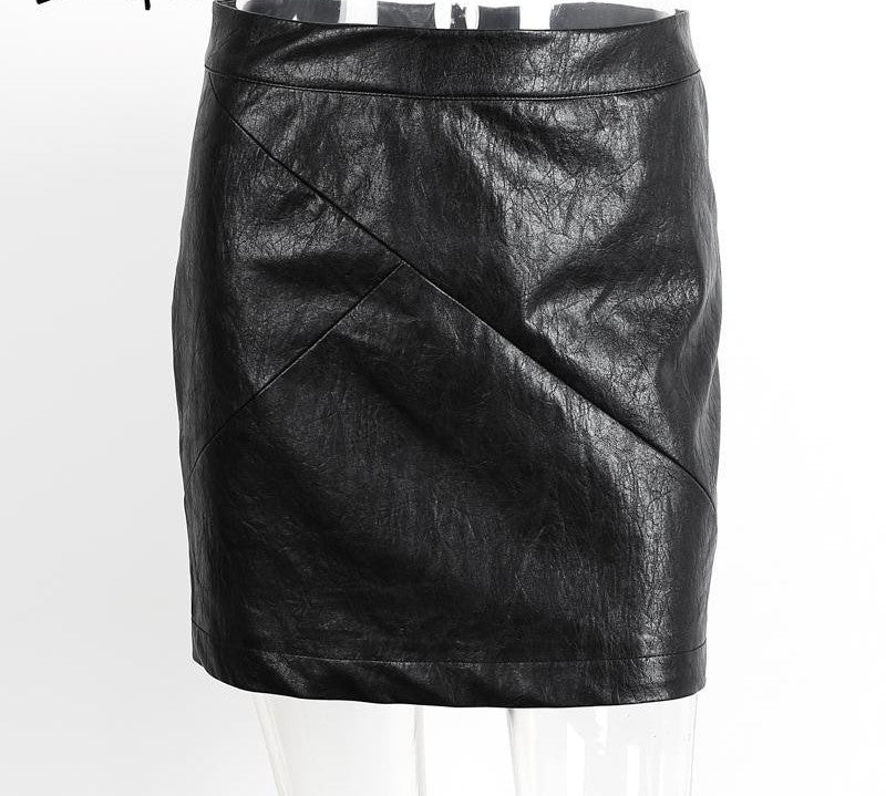 Online discount shop Australia - high waist classic faux leather skirt Chic slim bodycon pencil skirts Casual autumn black short skirt