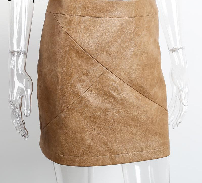 Online discount shop Australia - high waist classic faux leather skirt Chic slim bodycon pencil skirts Casual autumn black short skirt