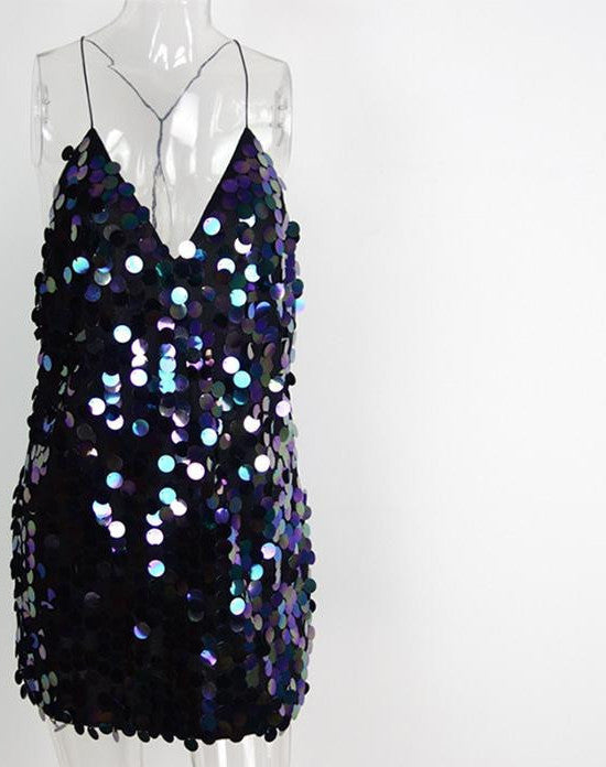 Online discount shop Australia - Deep V sequin sundress Backless luxury slip dress sexy party short dress women autumn winter dress vestido Camisole