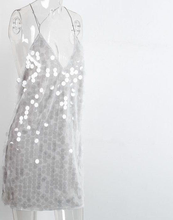 Online discount shop Australia - Deep V sequin sundress Backless luxury slip dress sexy party short dress women autumn winter dress vestido Camisole