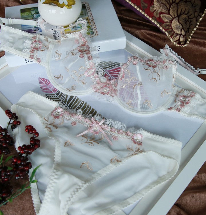 Online discount shop Australia - Fashion Womens Sexy Lingerie Underwire Bra Sets Transparent Ultra-thin Lace Brassiere Panties Set Full of Temptation