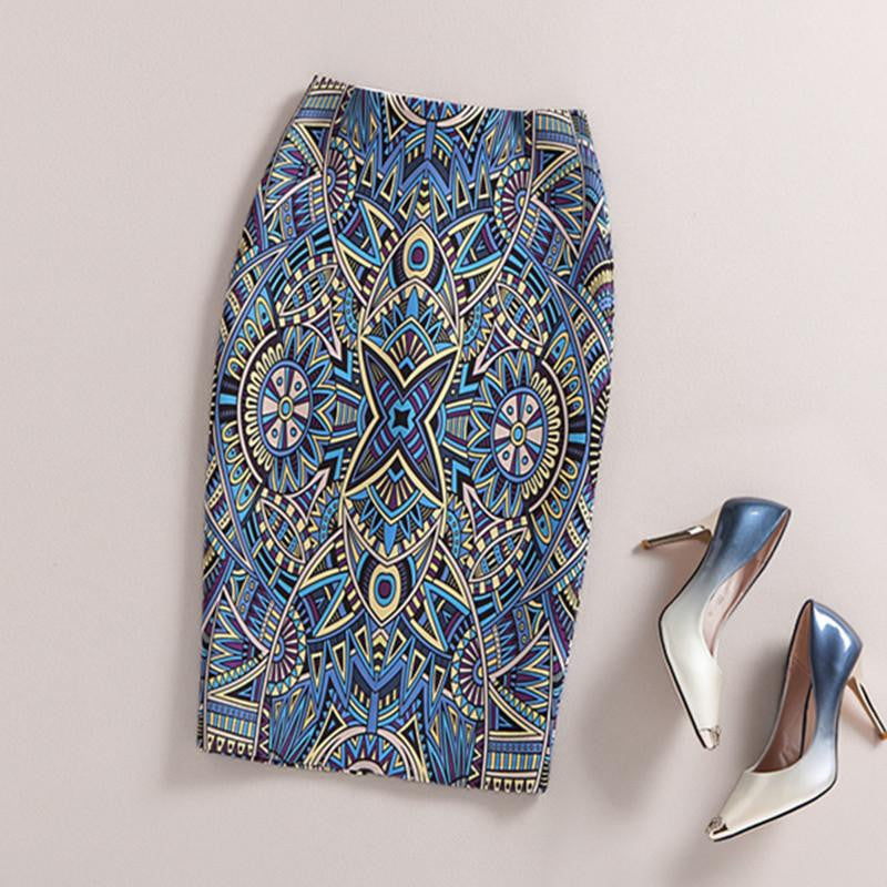 Vintage Retro Fantasy 3D Oil Painting Mid-Calf Rose Flower Floral Print High Waist Pencil Skirt Bodycon Gonne Elastic Hip