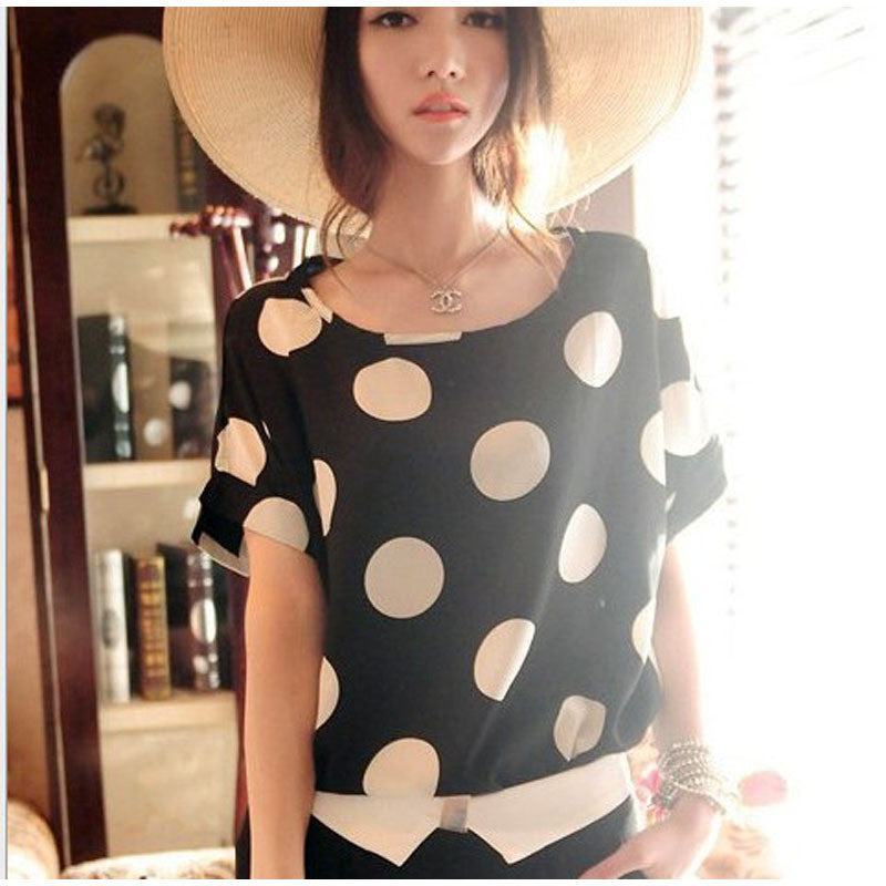 Online discount shop Australia - Chiffon T-Shirts Ladies Loose Short Sleeve Shirts Striped Heart Lip Tops Batwing Sleeve Sexy