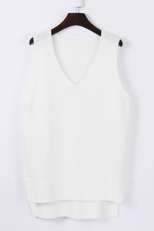 Online discount shop Australia - Loose sleeveless V neck knitted vest & dress women sweater all-match pullover full