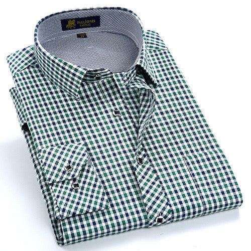 Autumn Men's Long Sleeve Small Plaid Pattern Dress Shirt Fine Thin Cotton Blend Fabric Regular Fit Business Formal Shirts - CelebritystyleFashion.com.au online clothing shop australia