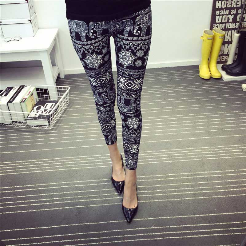 Fashion Casual Cotton BRUSHED Black Milk Leggings Pants Female Elastic Plaid Graffiti Leggings Trousers Women