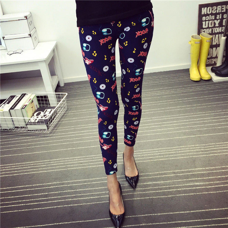 Fashion Casual Cotton BRUSHED Black Milk Leggings Pants Female Elastic Plaid Graffiti Leggings Trousers Women
