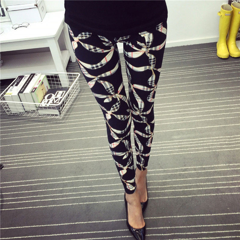 Fashion Casual Cotton BRUSHED Black Milk Leggings Pants Female Elastic Plaid Graffiti Leggings Trousers Women