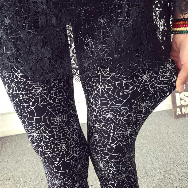 Fashion Casual Cotton BRUSHED Black Milk Leggings Pants Female Elastic Plaid Graffiti Leggings Trousers Women