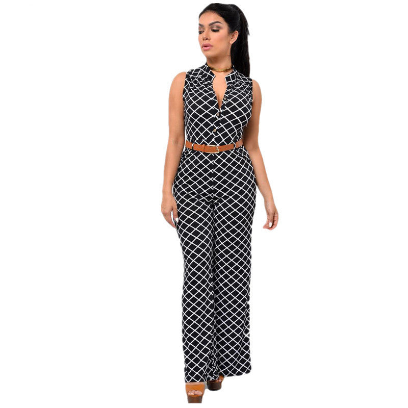 Online discount shop Australia - DearLover Fashion Big Women Sleeveless Maxi Overalls Belted Wide Leg Jumpsuit 7 Colors S-2XL Plus Size long pant LC60932
