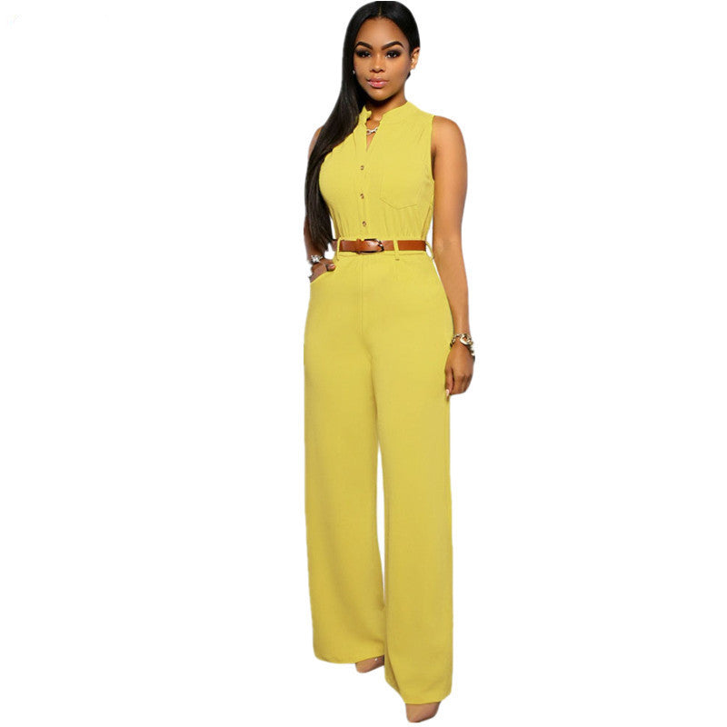 Online discount shop Australia - DearLover Fashion Big Women Sleeveless Maxi Overalls Belted Wide Leg Jumpsuit 7 Colors S-2XL Plus Size long pant LC60932