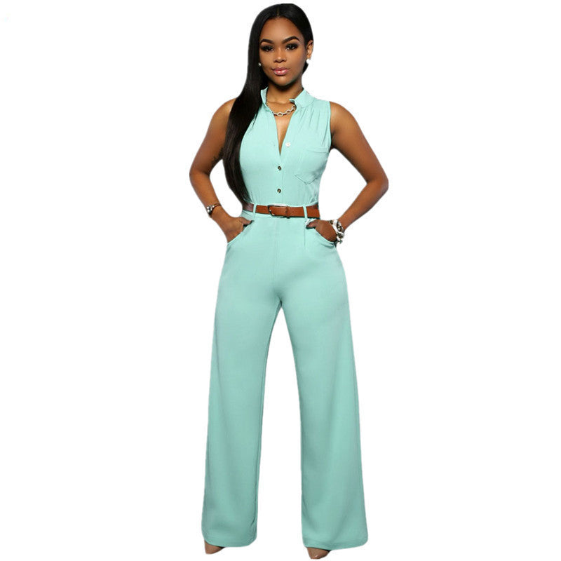 Online discount shop Australia - DearLover Fashion Big Women Sleeveless Maxi Overalls Belted Wide Leg Jumpsuit 7 Colors S-2XL Plus Size long pant LC60932