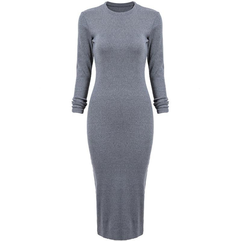 Sheinside Korean Casual Style Female Dresses Plain High Street Fashionable Long Sleeve Round Neck Dress