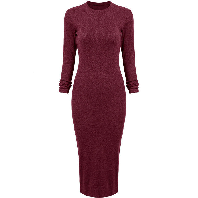 Sheinside Korean Casual Style Female Dresses Plain High Street Fashionable Long Sleeve Round Neck Dress