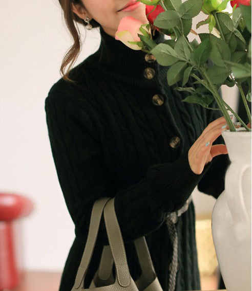 Online discount shop Australia - Long Sweater Dress Fall Winter Fashion Cable Vintage Single-breasted Knee-length Belt Knitted Maxi Dress WQL2828