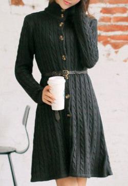 Online discount shop Australia - Long Sweater Dress Fall Winter Fashion Cable Vintage Single-breasted Knee-length Belt Knitted Maxi Dress WQL2828