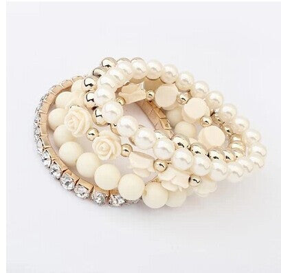 Online discount shop Australia - GR Jewelry Simulated-Pearl Bracelets Mix Beads Flower Pendants Stretch Women Bracelets & Bangles Jewelry