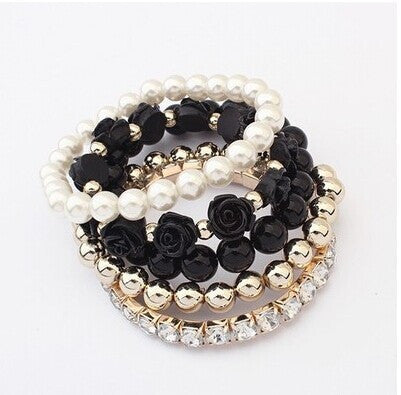 Online discount shop Australia - GR Jewelry Simulated-Pearl Bracelets Mix Beads Flower Pendants Stretch Women Bracelets & Bangles Jewelry