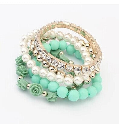 Online discount shop Australia - GR Jewelry Simulated-Pearl Bracelets Mix Beads Flower Pendants Stretch Women Bracelets & Bangles Jewelry