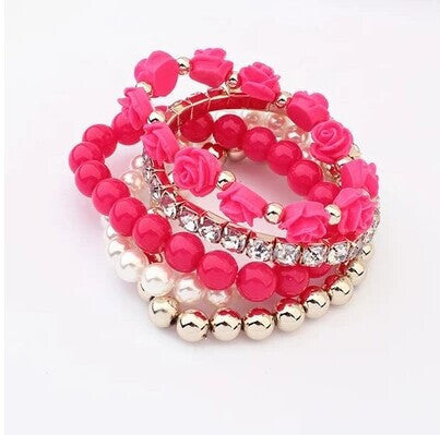 Online discount shop Australia - GR Jewelry Simulated-Pearl Bracelets Mix Beads Flower Pendants Stretch Women Bracelets & Bangles Jewelry