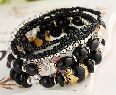 Online discount shop Australia - GR Jewelry Simulated-Pearl Bracelets Mix Beads Flower Pendants Stretch Women Bracelets & Bangles Jewelry