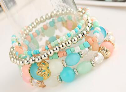 Online discount shop Australia - GR Jewelry Simulated-Pearl Bracelets Mix Beads Flower Pendants Stretch Women Bracelets & Bangles Jewelry