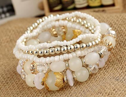 Online discount shop Australia - GR Jewelry Simulated-Pearl Bracelets Mix Beads Flower Pendants Stretch Women Bracelets & Bangles Jewelry