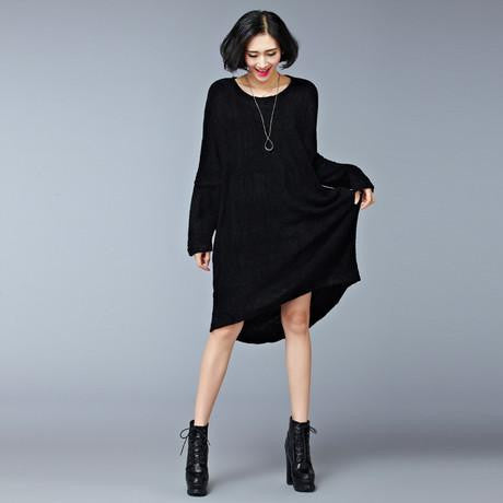 Women's Sweater Dress Terry Casual Solid Black Red Plus Size Dresses Women Fit