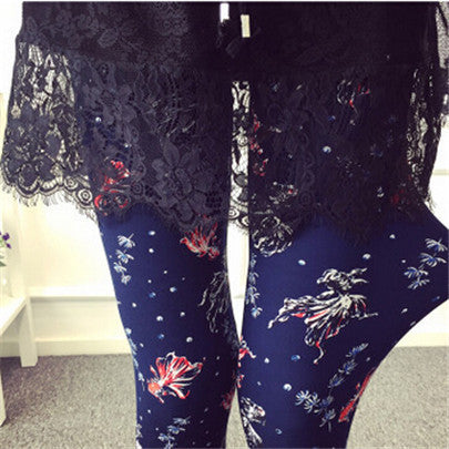 Print Flower Leggings Leggins Plus Size Legins Guitar Plaid Thin Nine Pant Fashion Women Clothing Trousers K092